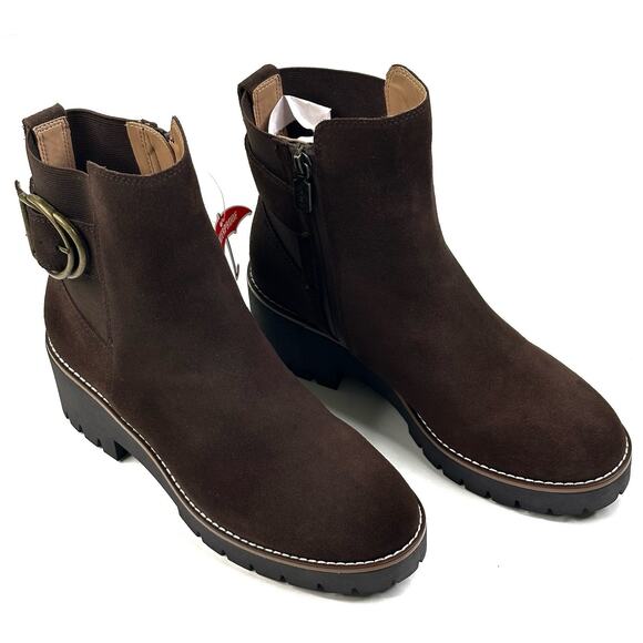 Blondo Dakota Waterproof Ankle Boots Brown Suede Buckle Strap Womens 7.5M New - Picture 1 of 13